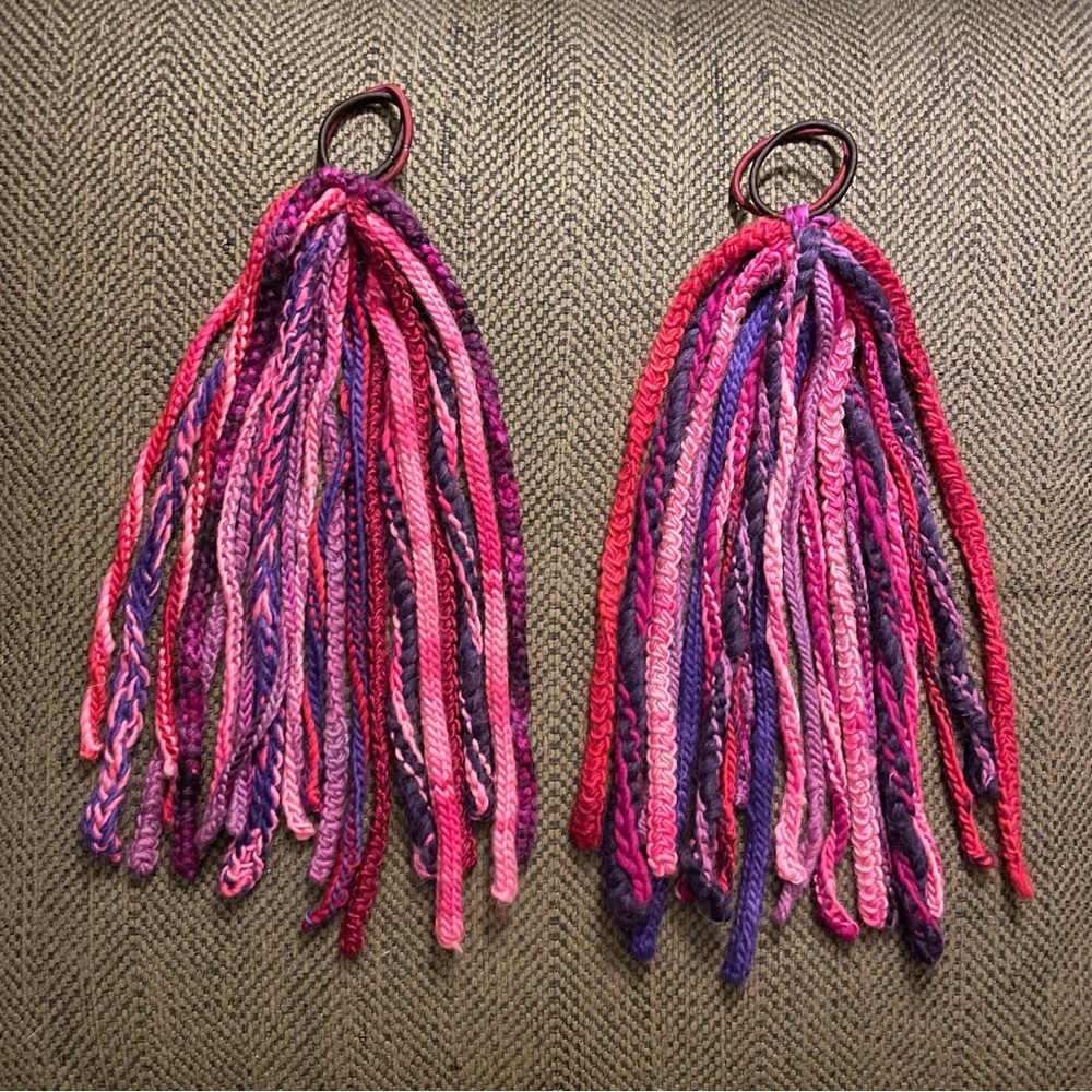TWO Hair Falls Ponytails, Pink / Purple / Red, Wool